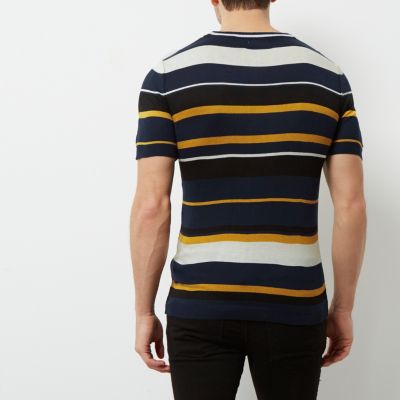Navy yellow stripe slim fit T-shirt
